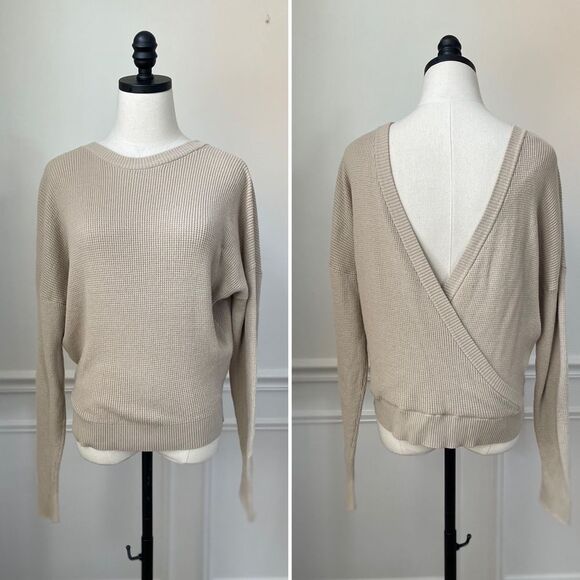 Splendid Beige Light Tan Thermal Open Back Dolman Cut Top M - Picture 1 of 6